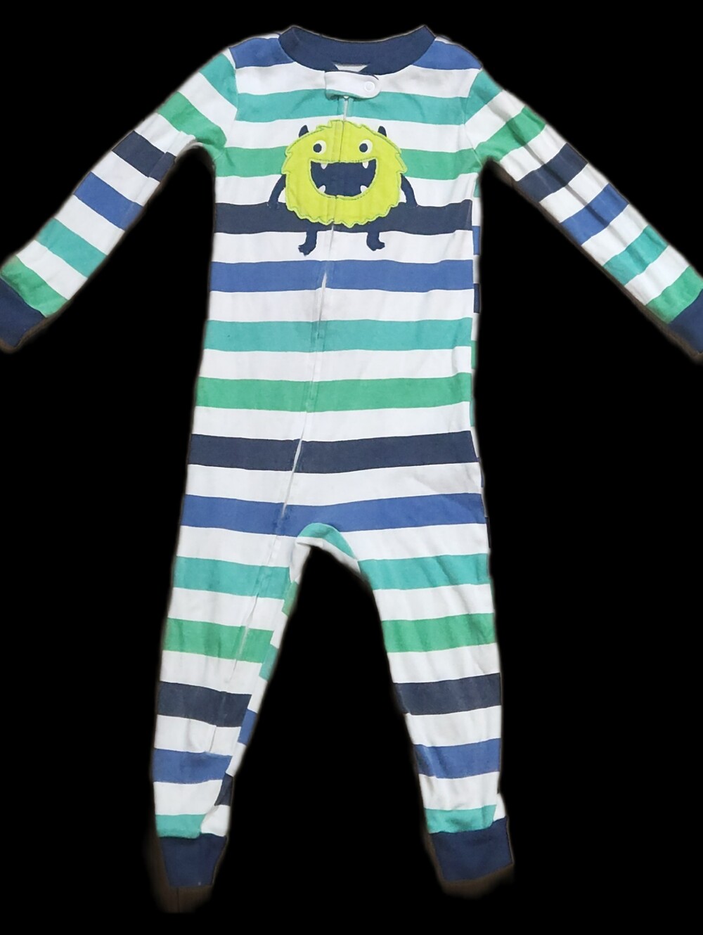 #IC3 Carter's Striped Green & Blue Monster One-Piece Pajamas - Kids
